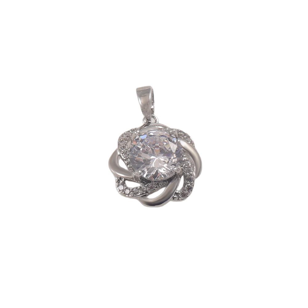 Luxury Silver Flower Pendant with Large Round Cubic Zirconia and Diamond Accents - Versatile Clavicle Chain Accessory