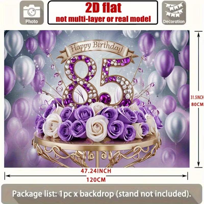 2D Glitzer Lila 85. Geburtstag Hintergrund Blumige Ballons Fotokabine Banner