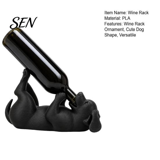 Sturdy Wine Bottle Support Lying Dog Rack, Matte Black 3D Printed Statue, Decorative Creative Animal Stand Holder for Dining Table or Bar Cabinet