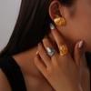 18K Gold Plated Titanium Steel Textured Earrings and Ring Set for Women