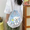 New Cartoon Canvas Bear Women's Bag Cute Girl Plush Doll Handbag Large Capacity Messenger Bag