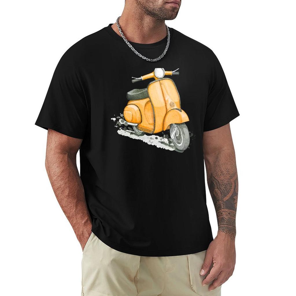 Yellow Classic Scooter White Background Vintage Style Tshirt Quick Dry Fishing Tshirt