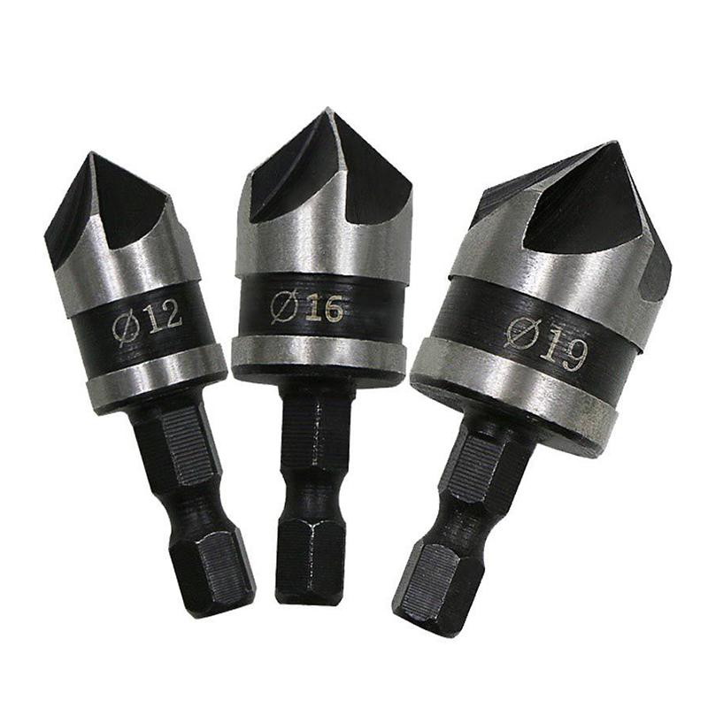3Pcs Hex Countersink Boring Set For Metal Drill Bit Tools Hexagonal Carbon Steel