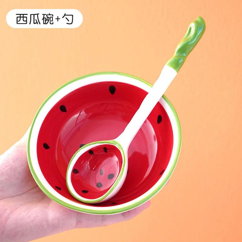 

Мультяшный фарфоровый рисунок арбуза клубники рисовая миска суповая ложка кухонная посуда столовые приборы набор столовых приборов аксессуары для ужина