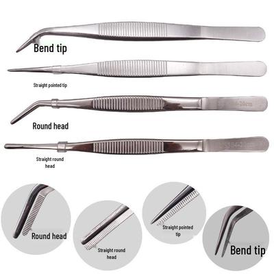 304 Stainless Steel Round-Tip Tweezers with Teeth for Anti-Slip Iodophor Dressing and Aquatic Plant Care