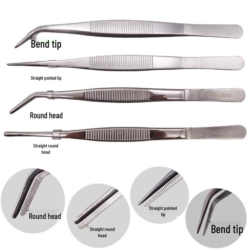 304 Stainless Steel Round Tip Tweezers with Teeth, Non-Slip, Ideal for Aquatic Plant Care and Gardening.