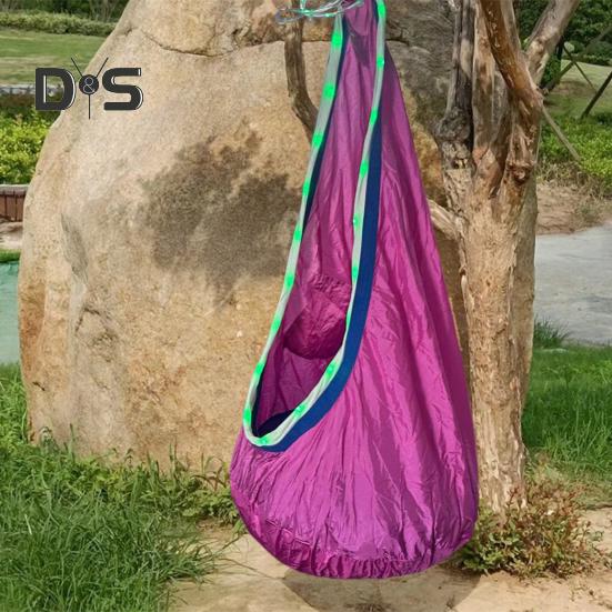 1 Set Kids Therapy Swing with LED Light Strip Indoor Outdoor Ceiling Tree Hanging Hammock Chair with Cushion Special Needs Kids Adults Sensory Swing