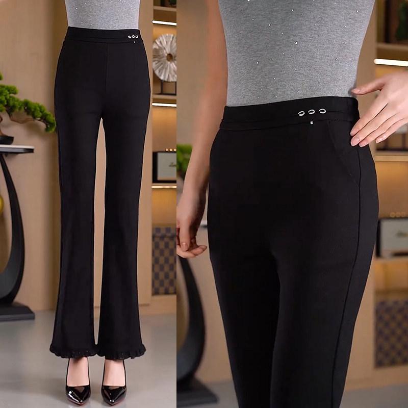High waist and thin black micro-pull suit lace pants women's 1116 summer thin slim-fitting versatile drape bell pants