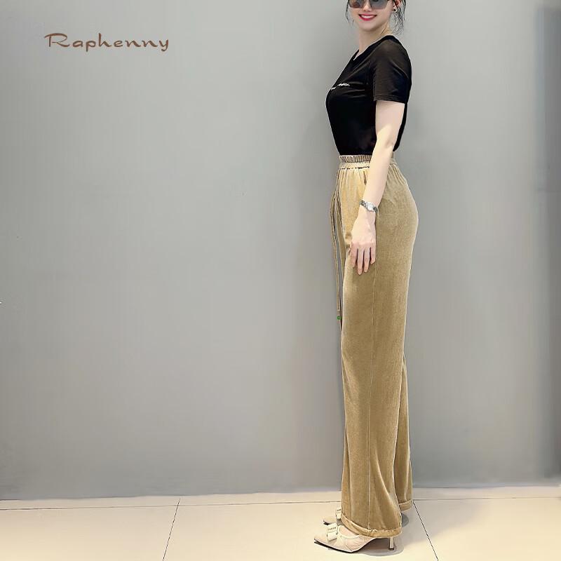 Raphenny Women's New Chinese Style Velvet Elastic Waist Long Pants