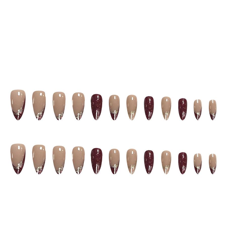 European & American Gold Frosted Red Wearable Nails - 24 Pieces