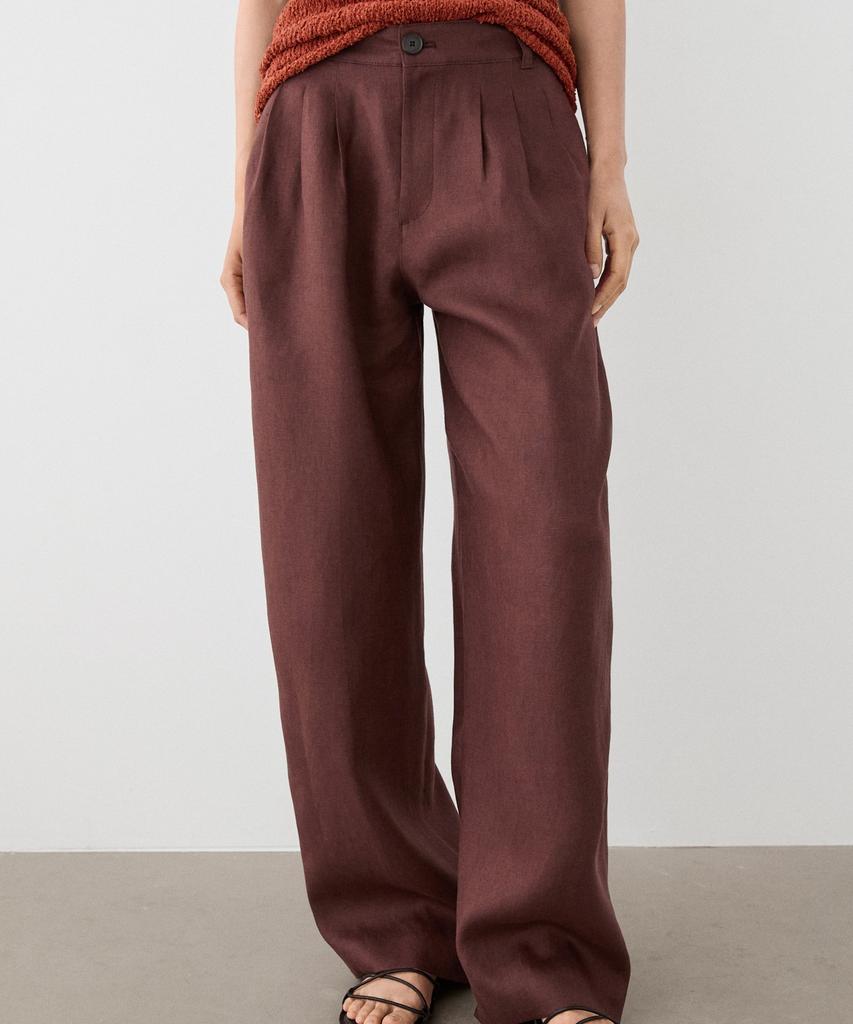 Masimodutti Linen Pleated Wide Fit Pants