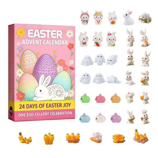 

24Pcs Easter Bunny Countdown Calendar Dig Kit Treasure Hunt Excavation Toys for Kids Includes Dig Tools & Surprise Figurines Fun DIY Activity B
