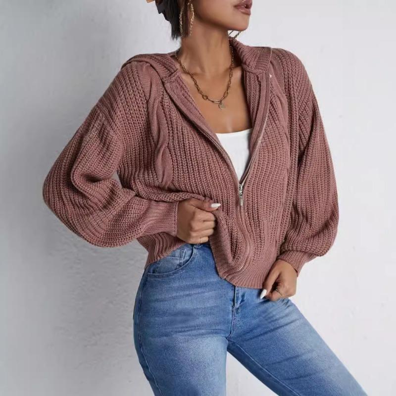 Women S Fall Winter Hooded Waffle Knit Cardigan Sweatshirt Versatile
