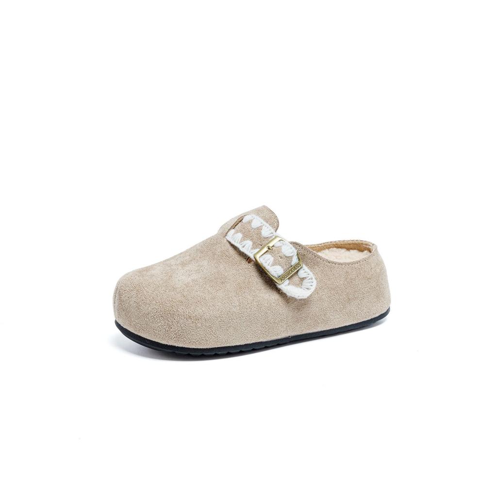 New thick-soled one-pedal Birkenstock half-tray cotton shoes for women's winter velvet outer wear muffin bottom to keep warm