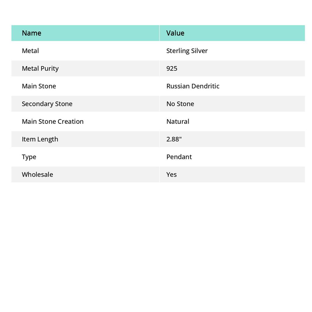 Natural Russian Dendritic Gemstone 925 Sterling Silver Pendant 2.88" t4N68