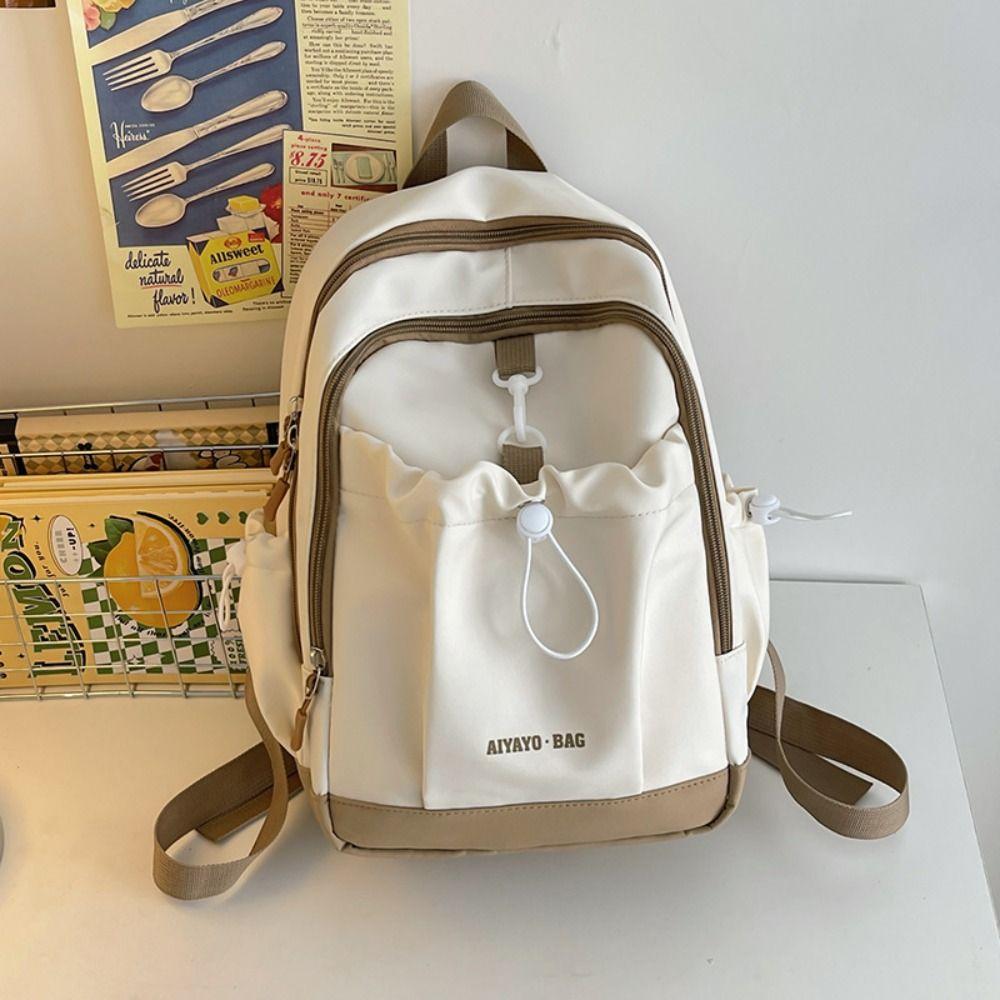 

Nylon Students School Bag Solid Shoulder Bag Cute Contrasting Color Backpack Students белый