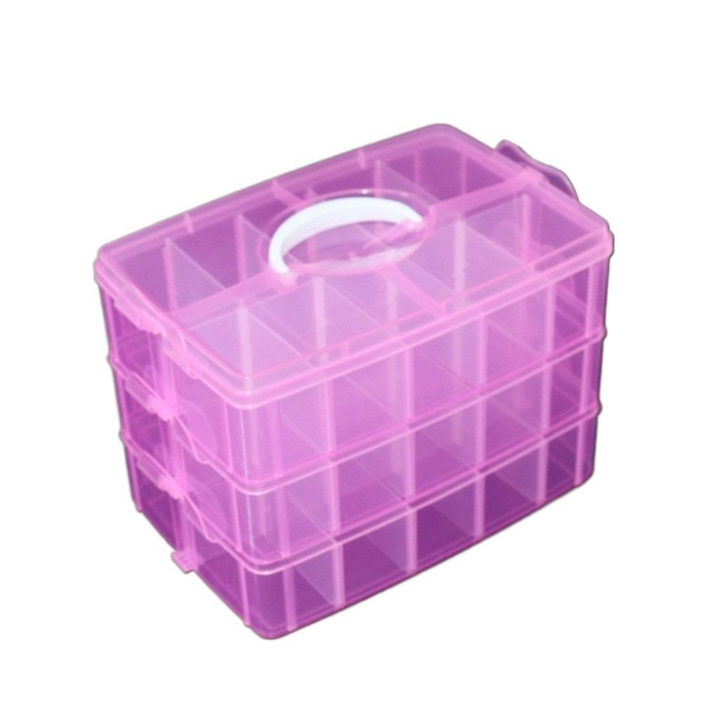 3 Tiers Removable Storage Case Adjustable Compartments Clear Stackable Storage Container with Handle Visible розовый 3260₽