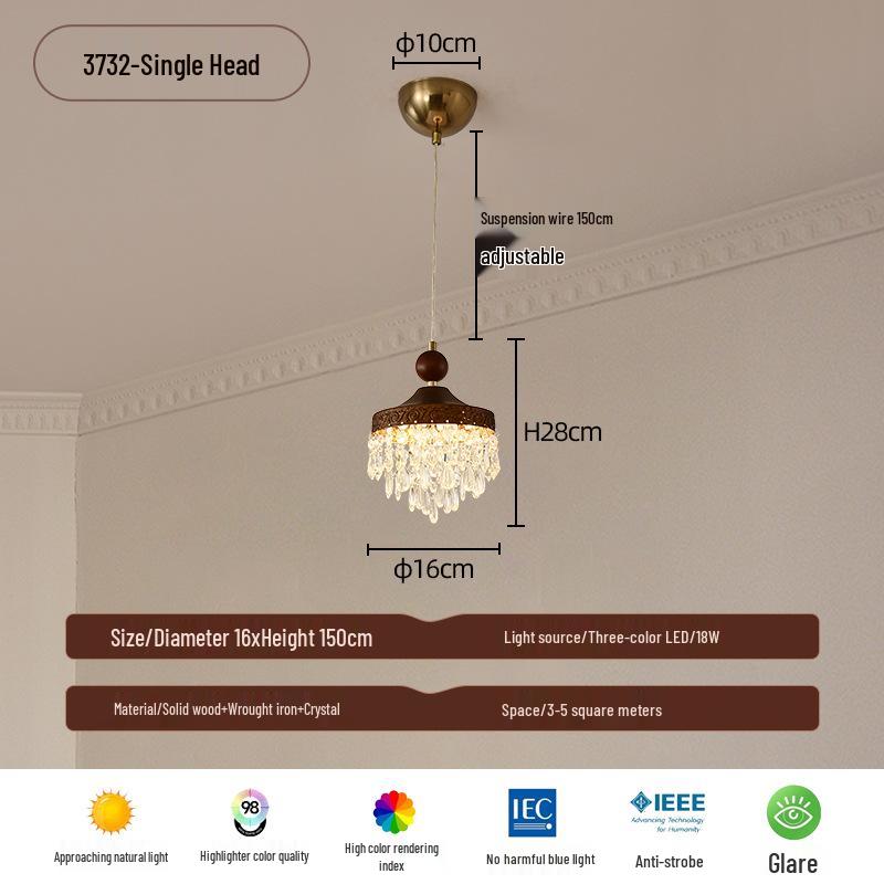 Walnut Retro Chandelier, Eye-Protective Lamp for Chinese Restaurant, Bar, Bedside, or Study.