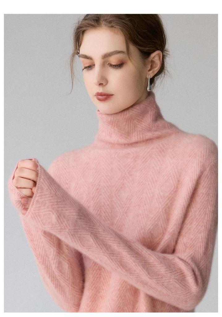 Women's Heavyweight Cable Knit Cashmere Mock Neck Sweater - Loose Pullover Base Layer for Autumn/Winter Fashion