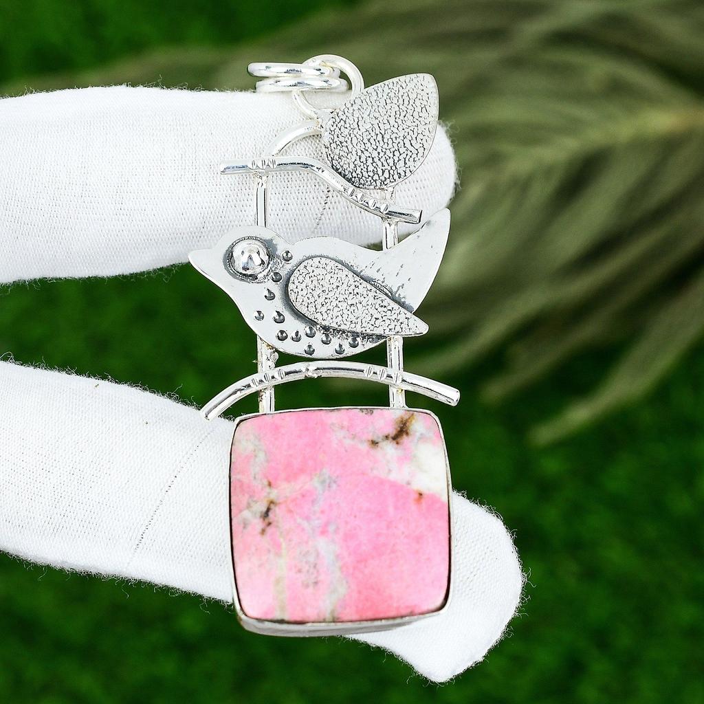 Sterling Silver Cushion Thulite Stone Handmade Engagement Anniversary Pendant