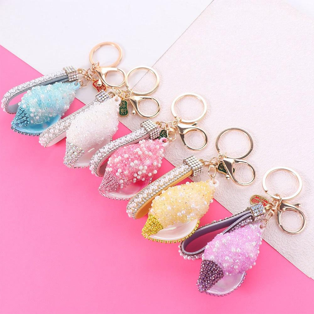 Candy Color Sea Beach Pendants Rhinestone Pearl Car Keyring Trendy Shell Conch Keychain Summer