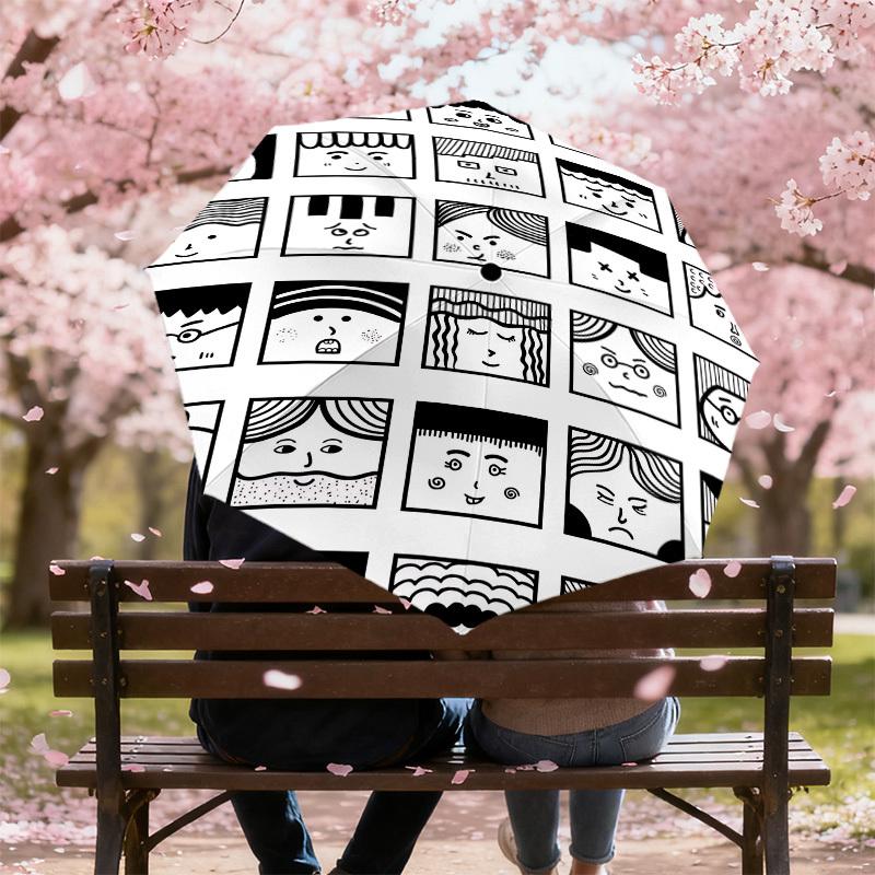 1PC Facial Expressions Faces Umbrella-9-Rib Reinforced, Automatic Open, Lightweight & Durable, Cute Fashion Accessory for Outdoor-P0763
