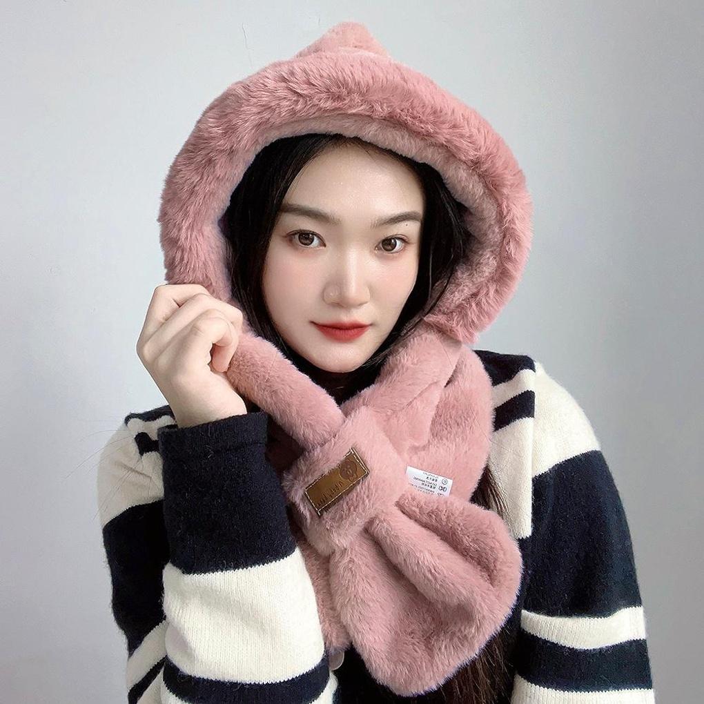 Soft Fur Hooded Muffler (Pink)