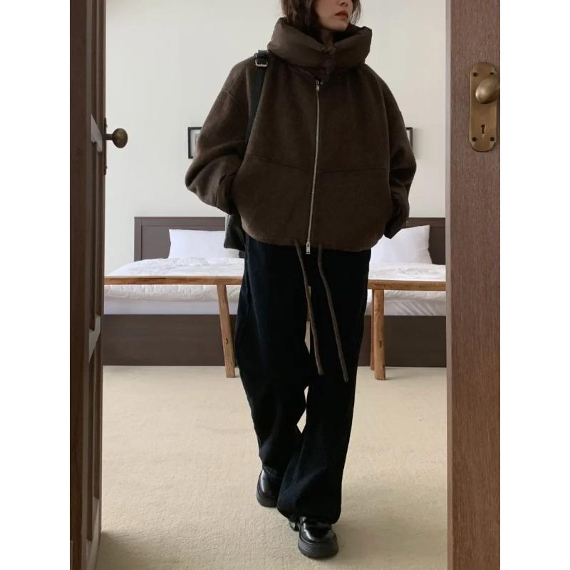 Abrigo de Invierno Holgado de Ocio Color Sólido para Mujer Chaqueta Trench Moda Femenina Elegante Casual Ropa para Mujer