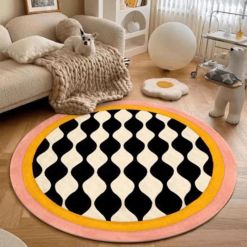 

French Cream Style Round Area Rug Luxury Soft Yellow Floor Mat Living Room Sofa Coffee Table Bedroom Bedside Decor Carpet Diameter 60cm