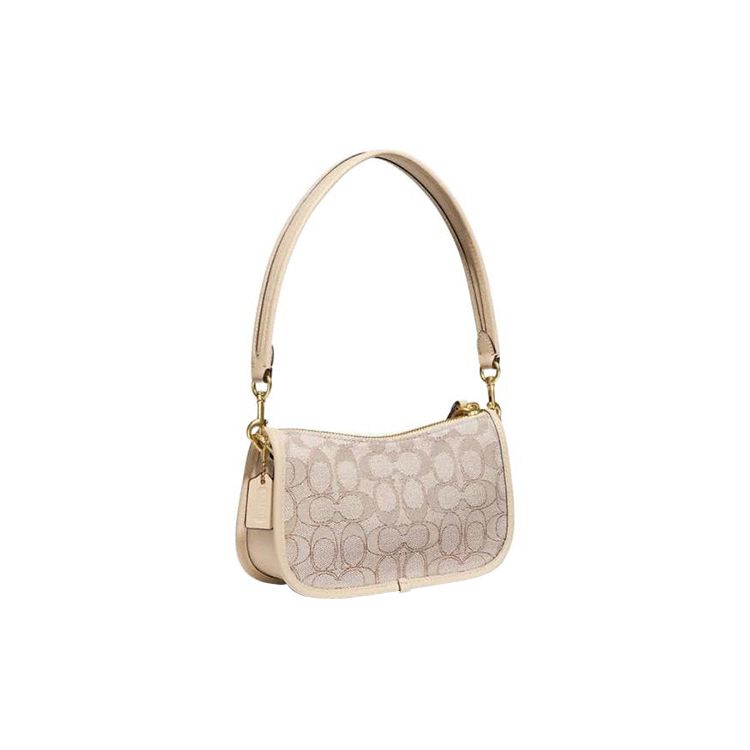 Coach Swinger 20 Classic Monogram Print Zipper Closure Signature Jacquard Leather Mahjong Bag Women Shoulder Bag Ivory CD697-B4SHG
