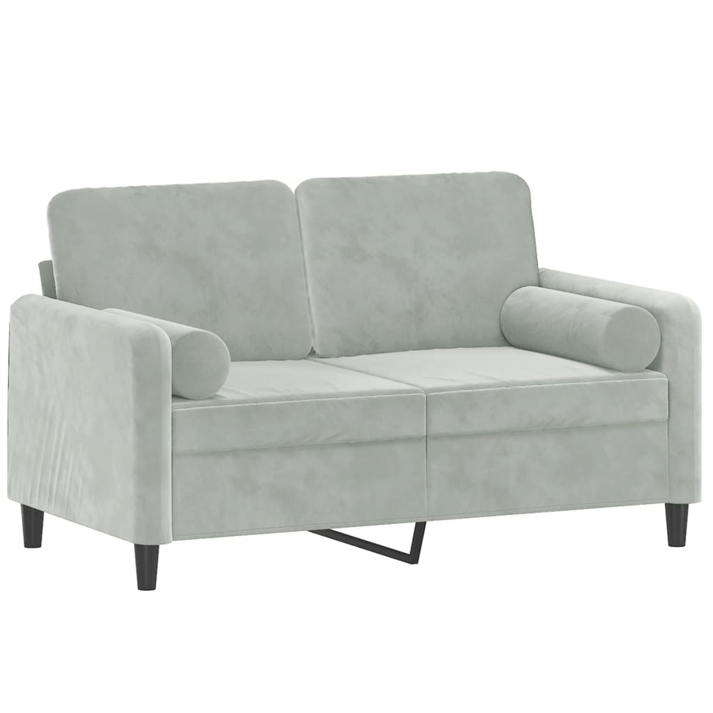 2 Seater Sofa with Decorative Cushions Light Grey 120 cm Velvet