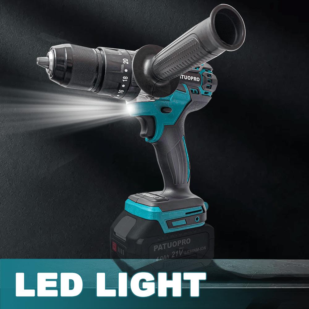 PATUOPRO 13mm Brushless Electric Impact Drill Cordless Drill Screwdriver Handheld Power Tool For Makita 18V Battery(No Battery)