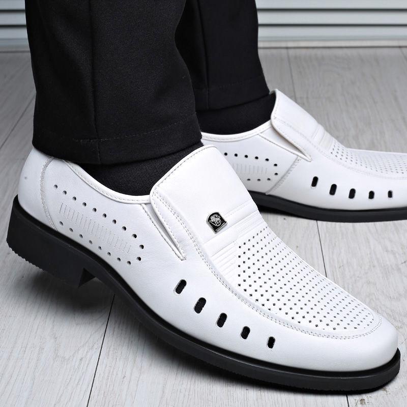 Men's Breathable Genuine Leather Hollow Sandals - Soft Sole, Non-Slip, Perfect for Summer and Business Wear
