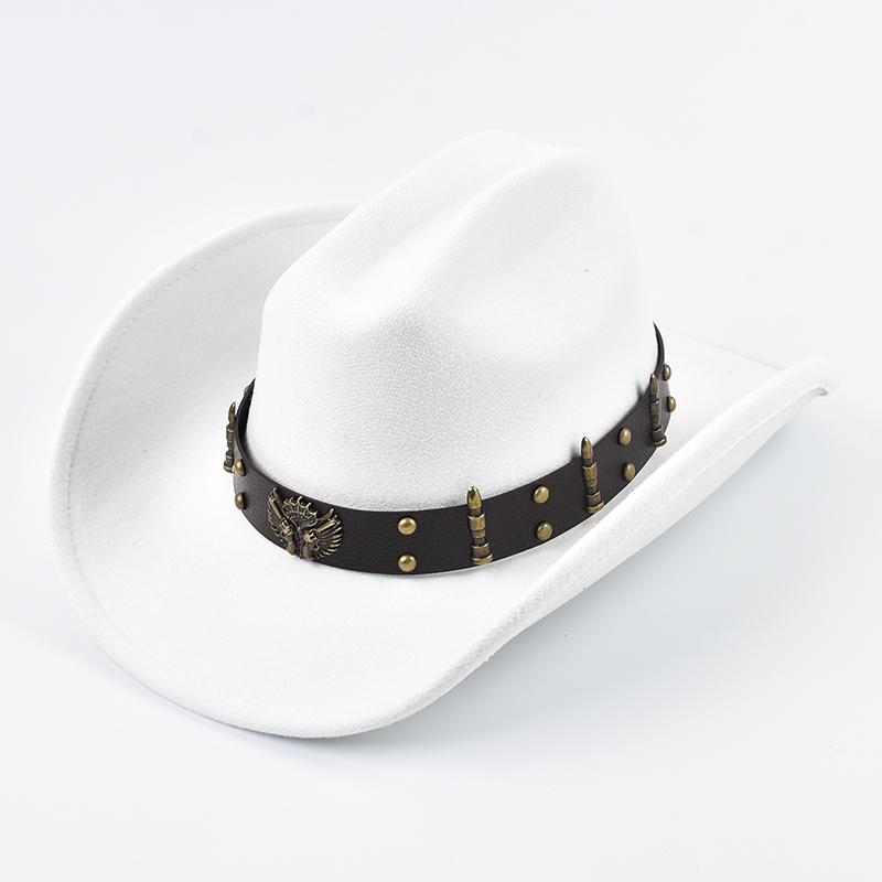 Men Women Western Cowboy Hat with Leather Vintage Big-edge Gentleman Cowgirl Hat Cloche Church Caps