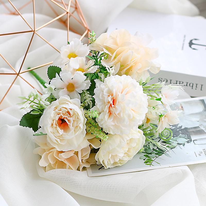 Single Stem Silk Rose Bouquet with Plastic Handle for Wedding Decoration