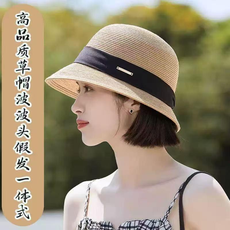 

Высококачественная шляпа-парик из тонкой бумаги для женщин, летняя шляпа от солнца с короткими волосами, модная шляпа в стиле Хепберн, маленький обхват головы Black Brown Wig + Care Solution + Hair Net