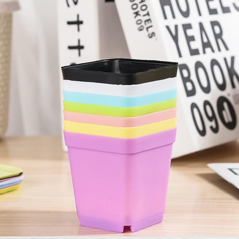 10PCS Gardening Mini Small Square Pot Seven Colors Flower Pot Succulent Pot Little Black Square Plastic Pot Seedling Tray TMZ