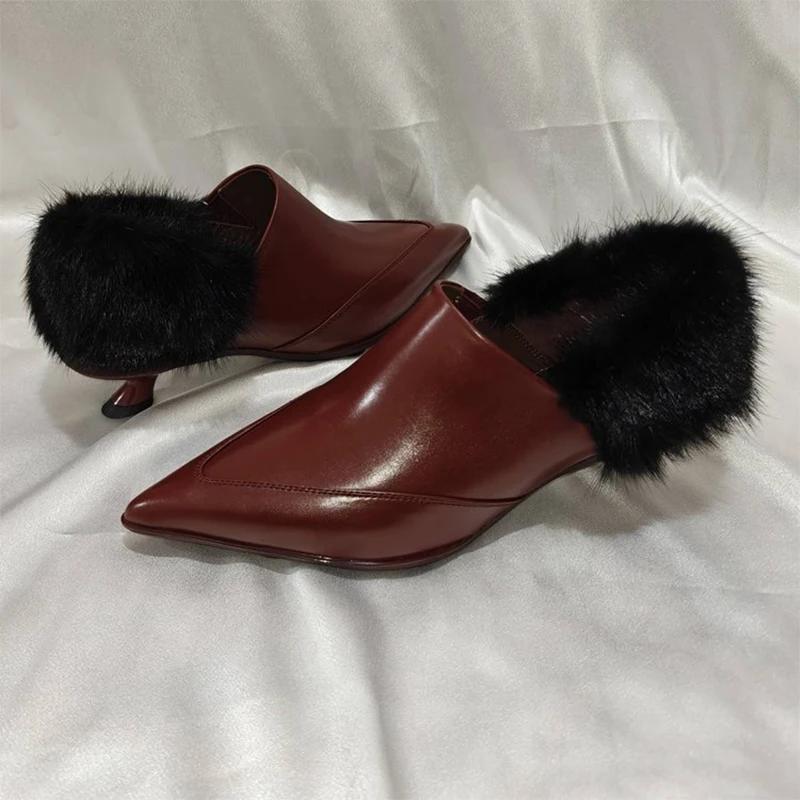 Futro Kobiety Luksusowe Buty na Obcasie Szpiczasty Nosek Moda Sukienka Czółenka Jesień Eleganckie Nowe Buty Kobieta Seksowne Projektant Mujer Zapatillas