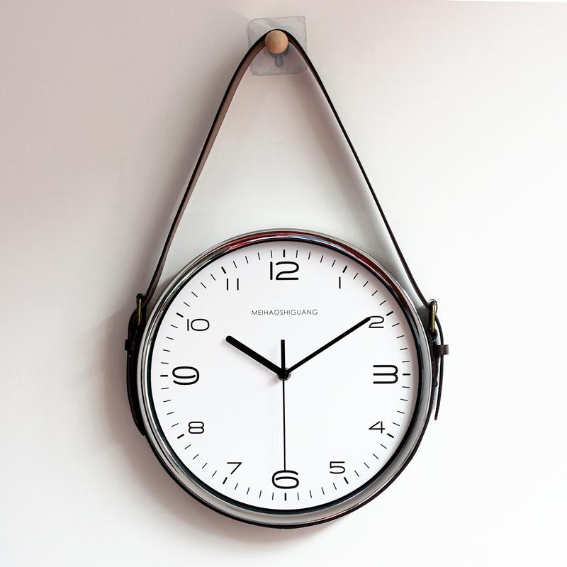 

Nordic Leather Belt Exquisite European Style Wall Clock Muted Durable Quartz Living Room Bedroom Household Watches Clock C348 (YELLOW,25cm) жовтий
