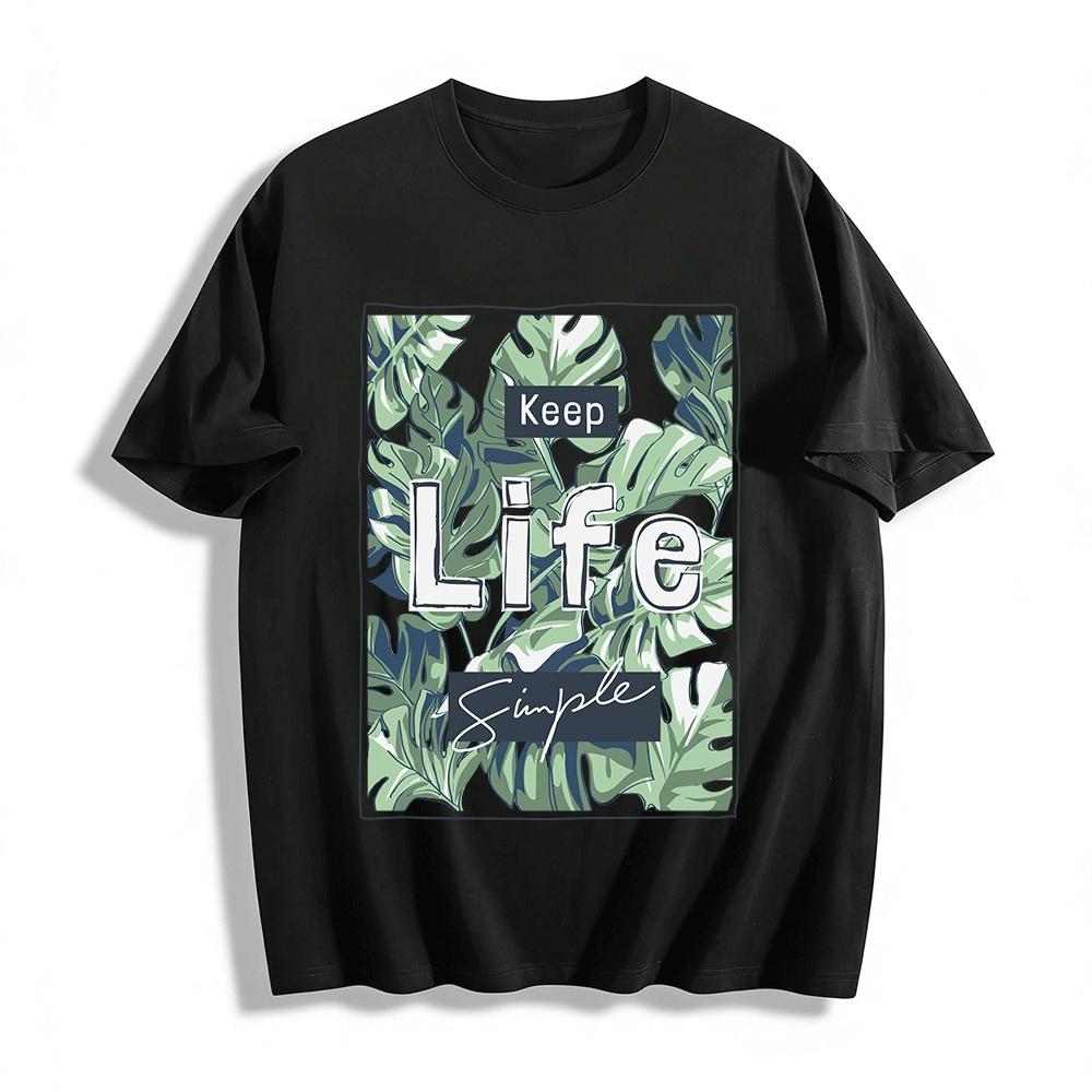 Keep Life Simple Tropical Monstera Leaf Print Casual Tee Shirt Pure cotton T-shirt XXS