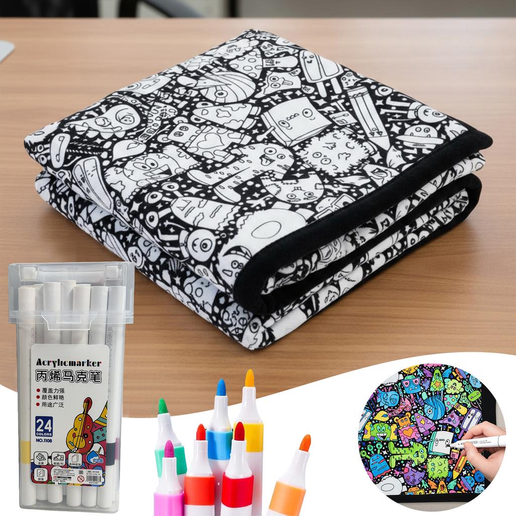 150x125cm DIY Painting Blankets Washable Velvet 24 Coloring Blanket With Markers For Holiday Arts Activities Creative Handcraft