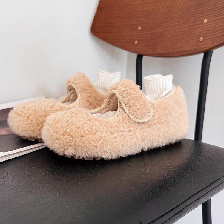 Grau~ sehr sanft und fortgeschritten! Haarige Schuhe Damen tragen warme Herbst- und Winter flache Mary Jane Samt Baumwollschuhe