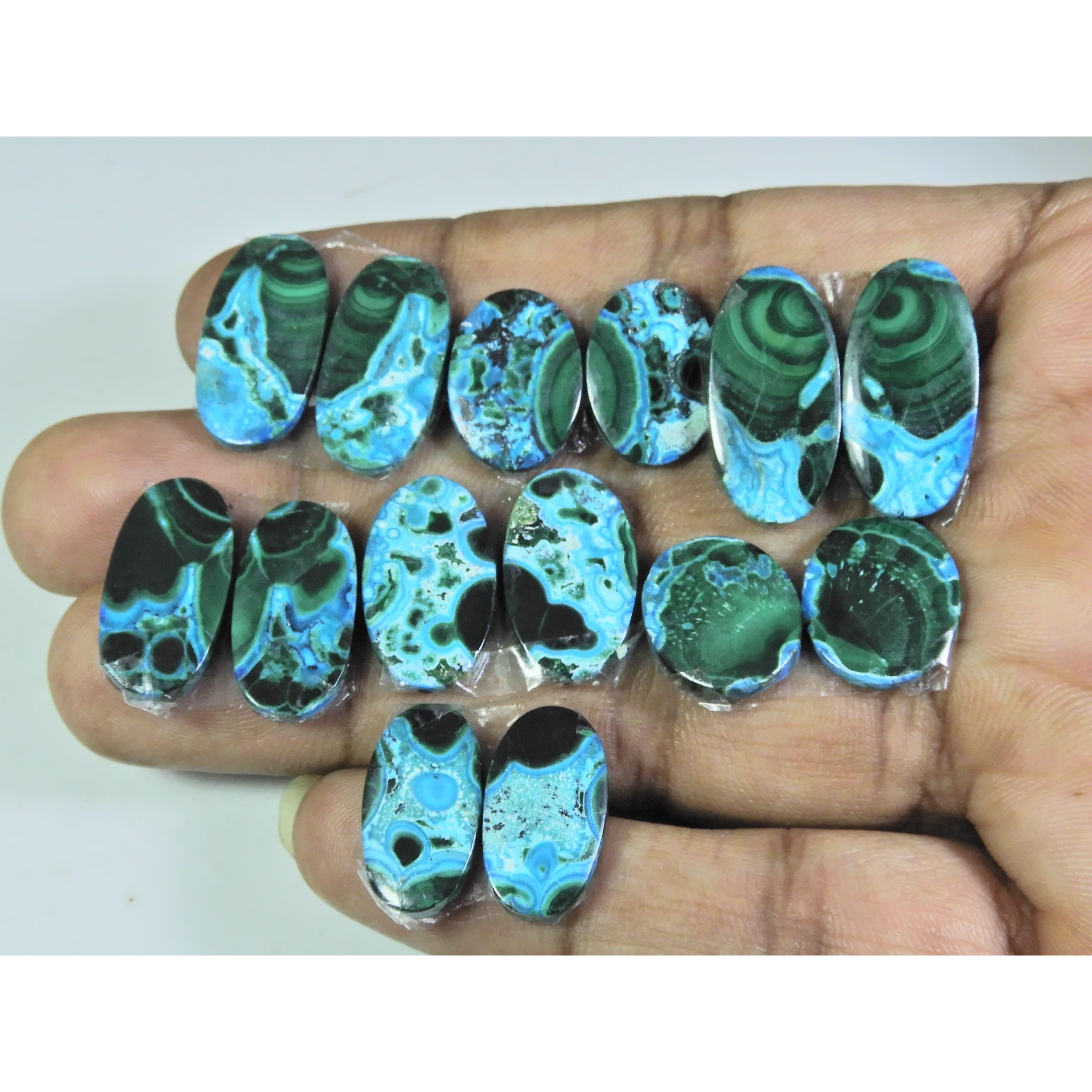 

15-22MM Natural Chrysocolla Malachite Pair Oval Cabochon Gemstone 7Pair Lot C-190