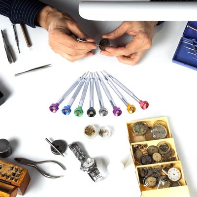 9Piece Watch Repair Screwdriver Set Colorful With Rotating Base 9 Spare Bits Phone Jewelry Glasses Screw Remover