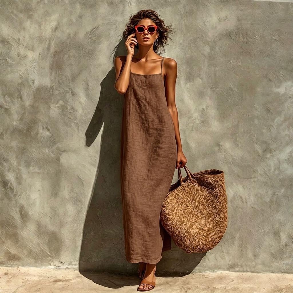Women’s Sleeveless Maxi Dress with Square Neck and Adjustable Spaghetti Straps Casual Loose Fit Long Sundress for Summer