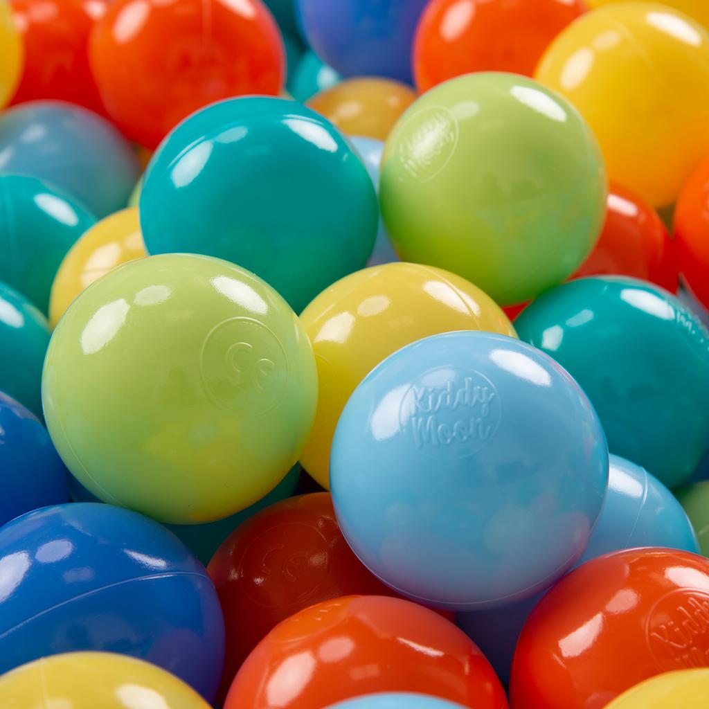 KiddyMoon 200 Balls 7cm/2.75in Soft Plastic Play Balls for Children Made In Eu, L.green/orange/turq/blue/babyblue/yellow