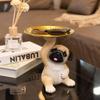 Creative Pug Statue Storage Tray Cute Dog Key Candy Snack Storage Plate Animal Sculpture Ornaments Office Tabletop Decor