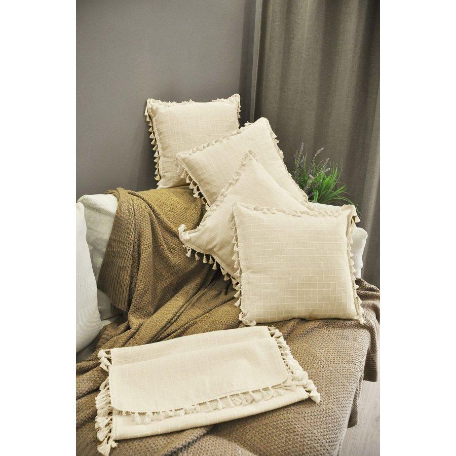 Handmade Natural Organic Cotton Authentic 5 Piece Set / 4 Pieces Cushion Cover and 1 Piece 45x140cm Runner