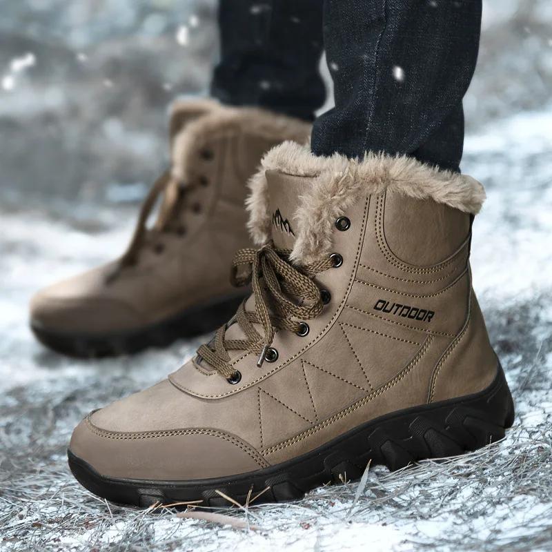 Men's Winter British Lined Mid-Cut Outdoor Sports Shoes Thick Bottom Warm Snow Boots Round Toe Rubber Zapatillas Para Hombre