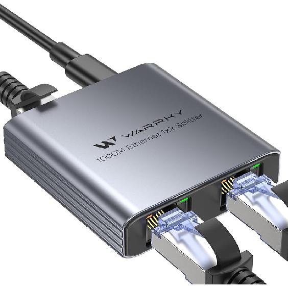 WARRKY Ethernet Splitter 1 to 3, 1000Mbps RJ45 Ethernet Switch 3 Port, [0.55inch Ultra Slim, Integrally Molded Aluminum Case] Gigabit LAN Splitter RJ45 1-to-2